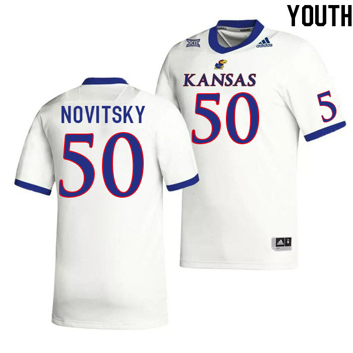 Youth #50 Mike Novitsky Kansas Jayhawks College Football Jerseys Stitched Sale-White - Click Image to Close